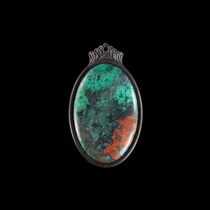 Carved WOOD FRAMED Chrysocolla Bead HA305065 - Picture 1 of 4