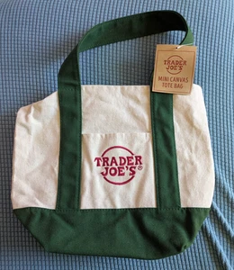 Trader Joe's Mini Canvas Beuteltasche Tasche zweifarbig grün weiß mit Beuteln neu mit Etikett - Bild 1 von 7
