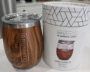BRUMATE UNCORK'D 14 OZ WINE TUMBLER Stainless Steel/ Glass/Slide Lid.NIB. Walnut - Picture 1 of 9