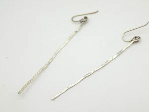 Vintage Sterling Silver Long Hammered Modernist Earrings Dangle Drop Simple - Picture 1 of 3