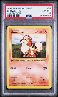 1999 Pokemon Game 28 Growlithe 1st Edition PSA 8 Nm Mt - Image 1 of 2