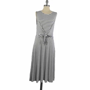Molly Bracken Sleeveless Striped Tie Front A-Line Midi Dress Blue White Womens M - Picture 1 of 15