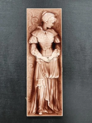 c1880s American Encaustic Tile 18x6" Large Antique Victorian Woman Zanesville OH - Image 1 of 4