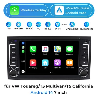 7" Autoradio CarPlay für VW Touareg T5 Multivan Video GPS Navi BT 8 Core 2+32G - Bild 1 von 4