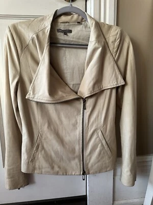 VINCE 100% LEATHER JACKET SZ SMALL Beige PREOWNED Excellent Condition - Image 1 of 4