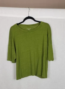 Eileen Fisher Tee Shirt Sea Moss Green S/P Boxy Slub 100% Organic Linen Light - Picture 1 of 5