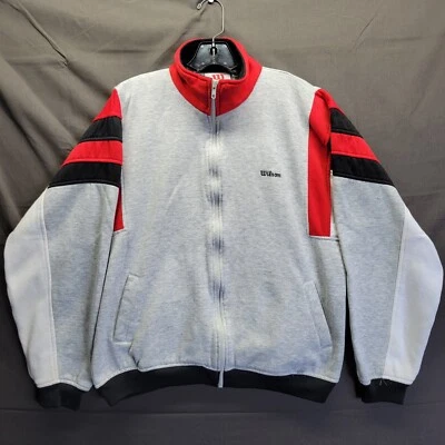 Vintage 80s 90s Wilson Tennis Full Zip Sweatshirt L Track Jacket Retro Sports - Image 1 of 4