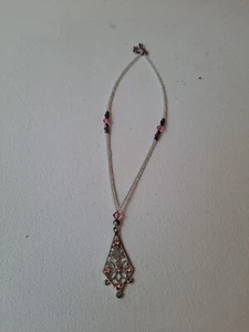 1 Pink and white faux crystal beaded Oval and Triangle Charm Necklace & Footlace - Picture 1 of 9