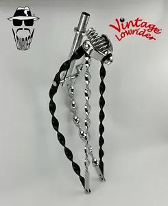 VINTAGE LOWRIDER CUSTOM 2 TONE 26" BENT FLAT TWISTED SPRING FORK 1" CHROME/BLACK - Picture 1 of 2