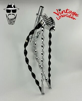 VINTAGE LOWRIDER CUSTOM 2 TONE 26" BENT FLAT TWISTED SPRING FORK 1" CHROME/BLACK - Image 1 of 2