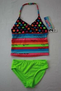 NEW Girls Tankini Set Swimsuit XS 4 - 5 Rainbow Stripe Two Piece X-Small - Picture 1 of 2