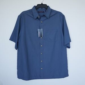 Roundtree Yorke Short-Sleeve Shirt XLT Blue Mini Check Square Tail Non-Iron NWT