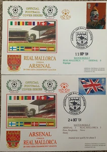 ARSENAL V REAL MALLORCA CHAMPIONS LEAGUE 2001 BOTH LEGS FIRST DAY COVERS - Picture 1 of 1