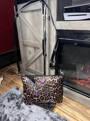 Auténtico bolso Coach Poppy Ocelote negro púrpura estampado de leopardo Foto 1 de 4