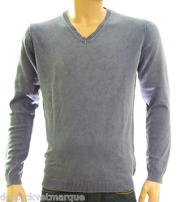 Pull coton col V HARRIS WILSON MELCHIOR bleu jeans homme taille S - Photo 1/4