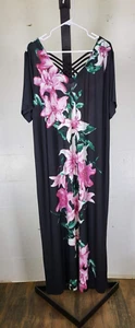 Avenue Maxikleid tropisch Blumen schwarz/rosa Blumen Größe 22/24 - Bild 1 von 11
