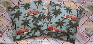2 Vintage 50s Style Classic Cars Tiki Cushions Caravan Kitch Rockabilly Mcm - Picture 1 of 6