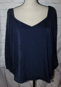 Vince Camuto Damen seidig marineblau V-Ausschnitt 3/4 Ärmel Bluse Größe Large - Bild 1 von 3