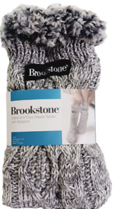 Brookstone Women's Cable Knit Cozy Slipper Socks/ Grippers Grey Size 4-10 New