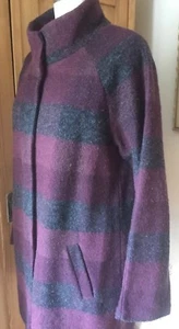 Adrienne Vittadini Burgundy & Charcoal Striped Wool Blend Blanket Coat Sz. Large - Picture 1 of 11