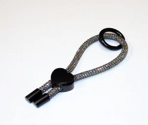 SCHLÜSSELBAND BLACK DIAMOND/Grau, Smoke mit HERZ Schwarz/Rhinestone Rope Glitzer - Picture 1 of 3