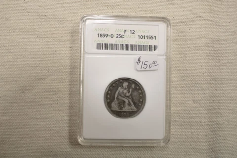 1859-O Quarter 25C Fine-12  ANACS certified Cover