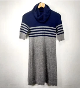 Banana Republic Sweater Dress XS Wool Cashmere Knit Grey Blue Stripes Cowl Neck - Picture 1 of 9