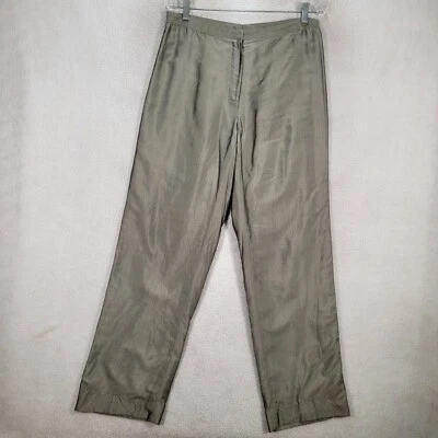 Vtg Unbranded Womens Pants Size 31 Olive Shiny Satin High Rise Straight Trouser - Image 1 of 4