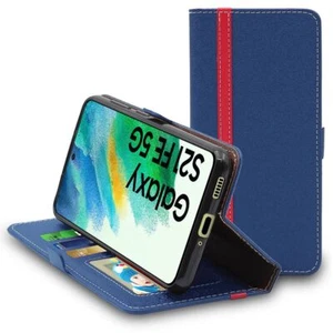 Coque Samsung Galaxy S21 FE 5G Etui Portefeuille PU Cuir Porte-Cartes Bleu Foncé - Photo 1 sur 5