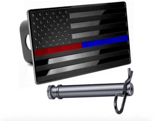 American Flag Thin Red Blue Line Trailer Hitch 2.5 Metal - Picture 1 of 4