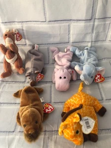 New Lot of 6 Zoo Animal Beanie Babies- Twigs Peanut Happy Spike Pouch Paul w Tag - Picture 1 of 7