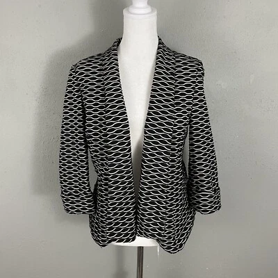 Chaqueta Blazer KASPER Tejida Talla XS Negra Blanca Texturizada Elastizada Frente Abierto Foto 1 de 4