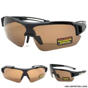 Sport Wrap Driving Vision HD SUN GLASSES High Definition Anti Glare Amber Lens - Picture 1 of 6