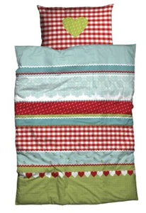 CASATEX Bettwäsche Landhaus rot grün Romantik Herzen Karo kariert Renforcé - Bild 1 von 1