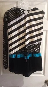 ❤️ Art Stone Black White Blue Dance Outfit X Large Adult Fishnet 1 Sleeve - Picture 1 of 5