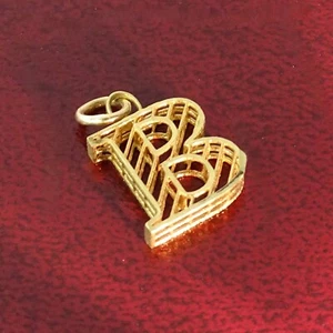 18K YELLOW GOLD Wire Cage LETTER B INITIAL Monogram Charm - Picture 1 of 7