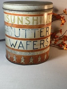 1940’s VINTAGE SUNSHINE BUTTER WAFERS TIN CAN, Loose-Wiles Biscuit Co in NYC - Picture 1 of 5