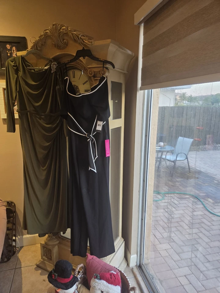 Mono Adrianna Papell tejido crepé corbata del hombro negro/blanco, talla 16 Foto 1 de 4