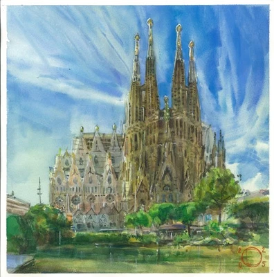 Pintura original 30 x 30 cm 127DdO O Obra Acuarela Sagrada Familia Barcelona Foto 1 de 3