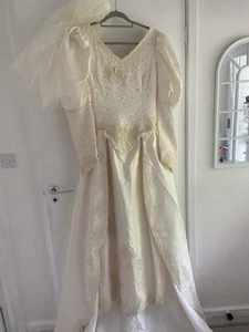 Vintage 50-60s Heather Woodward handmade ivory cream silk wedding dress 12-14 - Picture 1 of 16