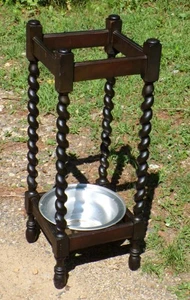 Vintage Arts & Crafts Era Oak Barley Twist Plant Stand Cane Umbrella Stand  - Picture 1 of 12