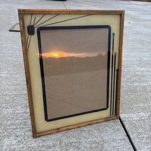 Vintage Art Deco Rückseite Glas bemalt Bilderrahmen Staffelei schwarz creme silber - Bild 1 von 11