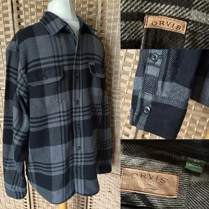 ORVIS BIG BEAR Black Grey CHECK Flannel 60% Cotton Shirt M 44” POCKETS Layering - Picture 1 of 14