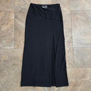 Anthropologie Ribbed Maxi Skirt Black Side Slit XS - Picture 1 of 8