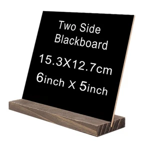  Two Sides Mini Tabletop Chalkboard Signs with Rustic Style Wood Base Stands - Picture 1 of 12