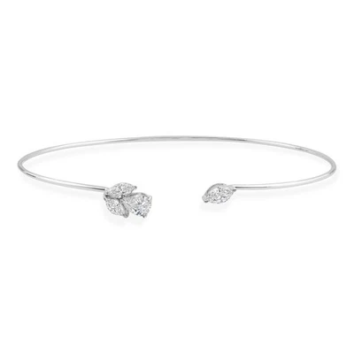 Minimalist Open SI/H Natural Diamond Cuff Bangle Bracelet 18K Solid White Gold - Image 1 of 4