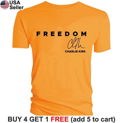 Freedom Charlie Kirk Signature T-Shirt Memorial Tribute Political Patriot BCC06 - Image 1 of 4