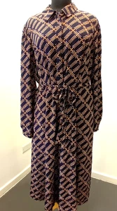 HOBBS Size 18 Women's Navy Blue / Brown Button Through Midi Dress. Pre Loved - Picture 1 of 20