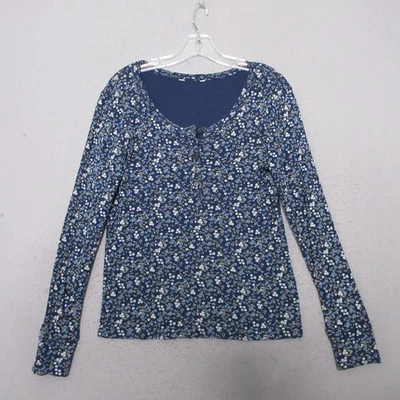 Lucky Brand Top Large Ditsy Floral Henley Boho Rib Cotton Long Sleeve Cozy Boho - Image 1 of 4