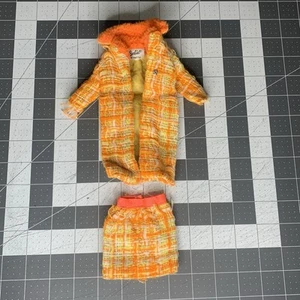 Vintage Barbie Doll Made For Each Other Orange Plaid Coat Skirt Outfit #1881 - Picture 1 of 11